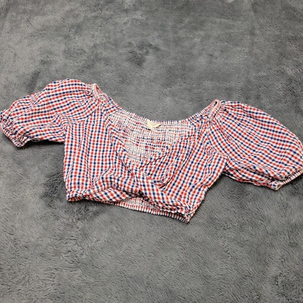 Sim & Sam Blouse Womens Small Blouse Red White Blue Balloon Sleeve Crop‎ Top Tee